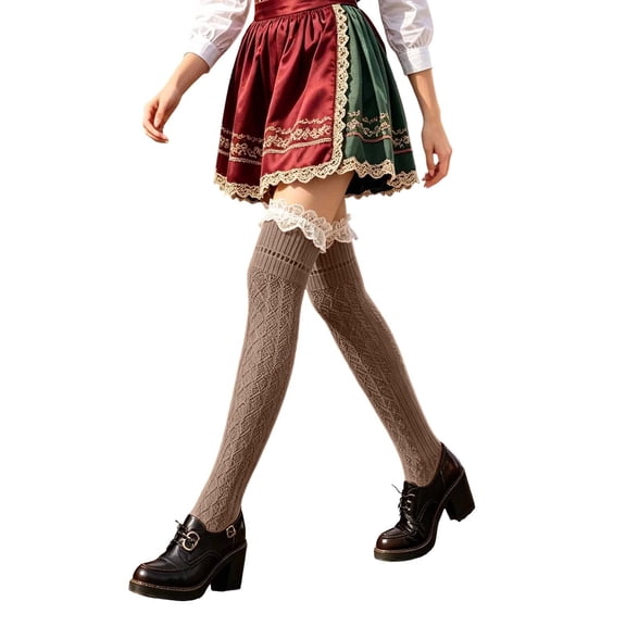 BRICH Long Socks with Lace Trim Cute over Knee Highs for Women Grey A