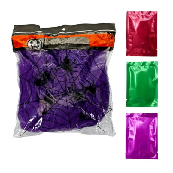 Halloween Artificial Spider Web with Plastic Spider Purple Stretchable Cobweb for Indoor Outdoor Yard Home Haunted House Creepy Decor Costume Party Supplies 1.7oz 1 Pk w/ Snoep in Beperkte Oplage
