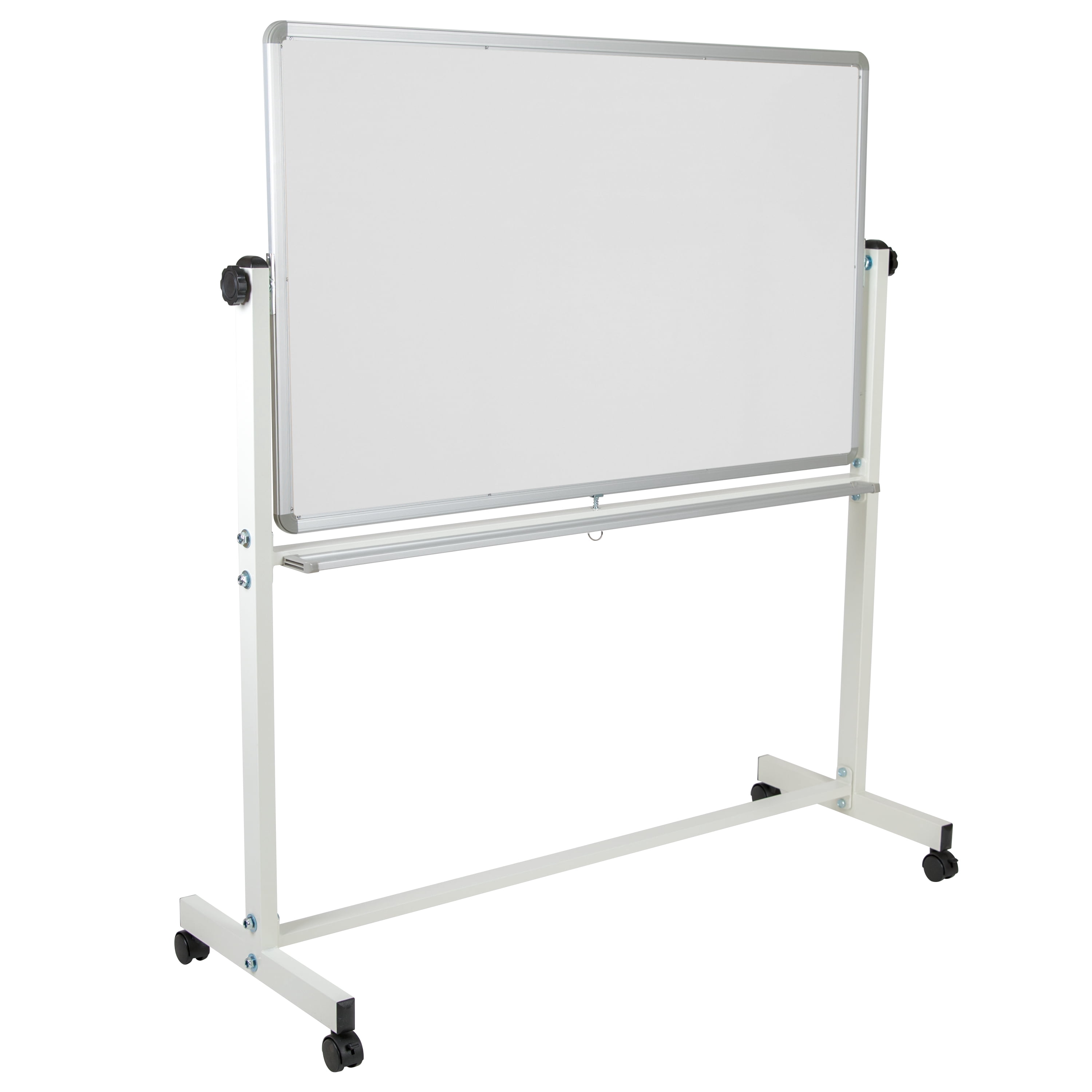 Emma + Oliver Reversible Mobile Cork Bulletin Board and White Board with Pen Tray, 53"W x 59"H
