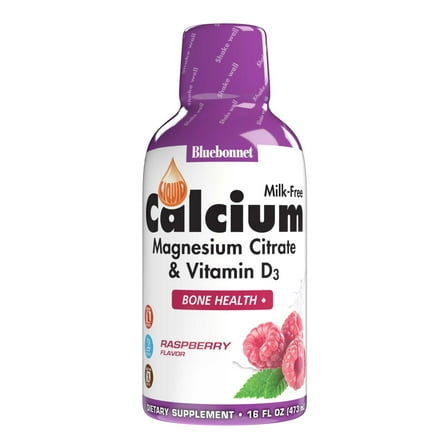 Bluebonnet Liquid Calcium & Magnesium Citrate D3, Bone Health* 32 Day, 16 Oz Raspberry