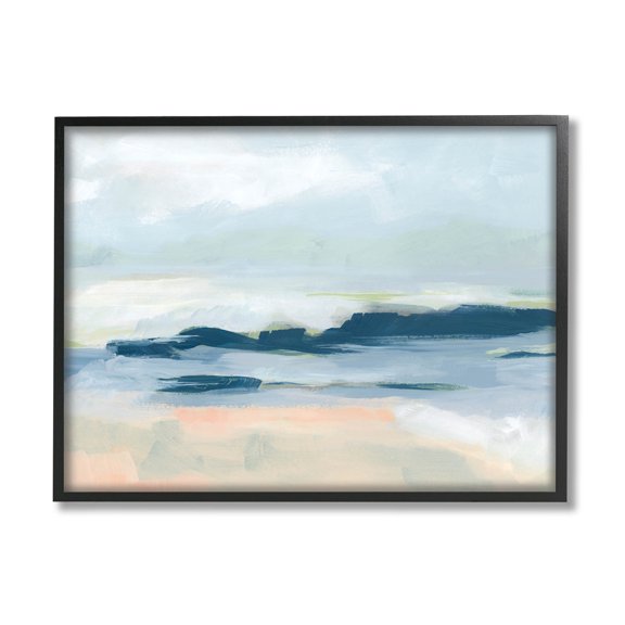 Stupell Industries Abstract Beach Coast Landscape Painting Black Framed Art Print Wall Art, Design by June Erica Vess