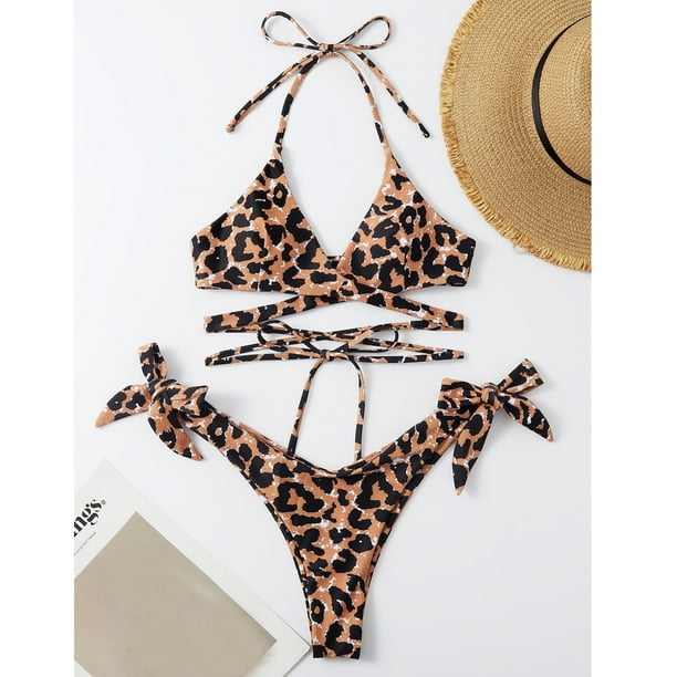 Aligament Swimsuit Bikini Sets For Women Leopard Wrap Tie Side Bikini  Bandeau Bandage Bikini Set Push-Up Brazilian Swimwear Beachwear