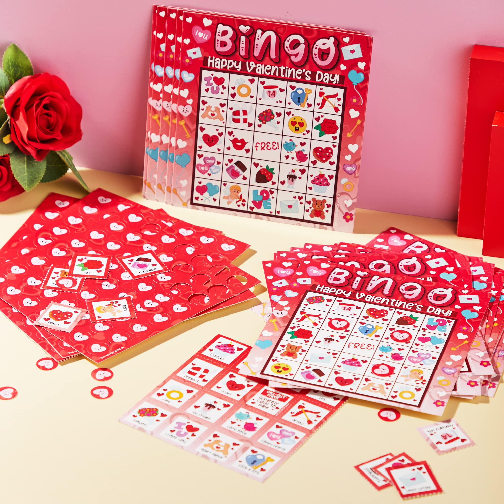 Syncfun 28 Players Valentines Day Bingo Game Cards for Kids and Adults ...