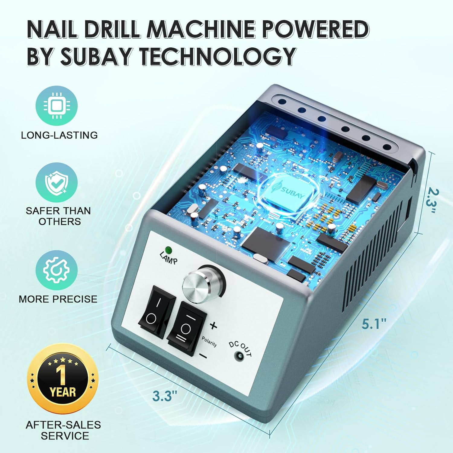 Professional Electric Nail Drill Kit 20000 RPM w/ 6 Bits & F/R Switch for Gel/Ac,grey