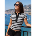 thumbnail image 6 of LMLYSoH Women Summer T-Shirt Casual Striped Button Lapel Basic Short Sleeves Tops for Streetwear Grunge Clothes, 6 of 8