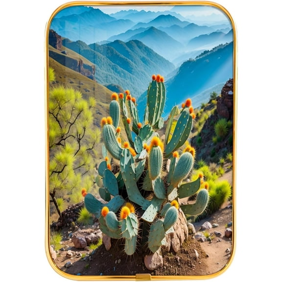 12x8 Inches Framed Cactus Wall Art Decor with Gold Frame and Decorative Mexican Artwork Print For Office, Modern Home Decor, Crystal Porcelain Painting Wall Decor for Bedroom