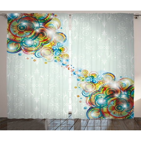 Abstract Decor Curtains 2 Panels Set Modern Rainbow Like Wavy