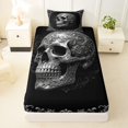 thumbnail image 3 of Homewish Baroque Skull Twin Sheets for Men, Black Silver Floral Gothic Bedding, 3pcs, 1 Flat Sheet, 1 Fitted Sheet and 1 Pillowcase, 3 of 5