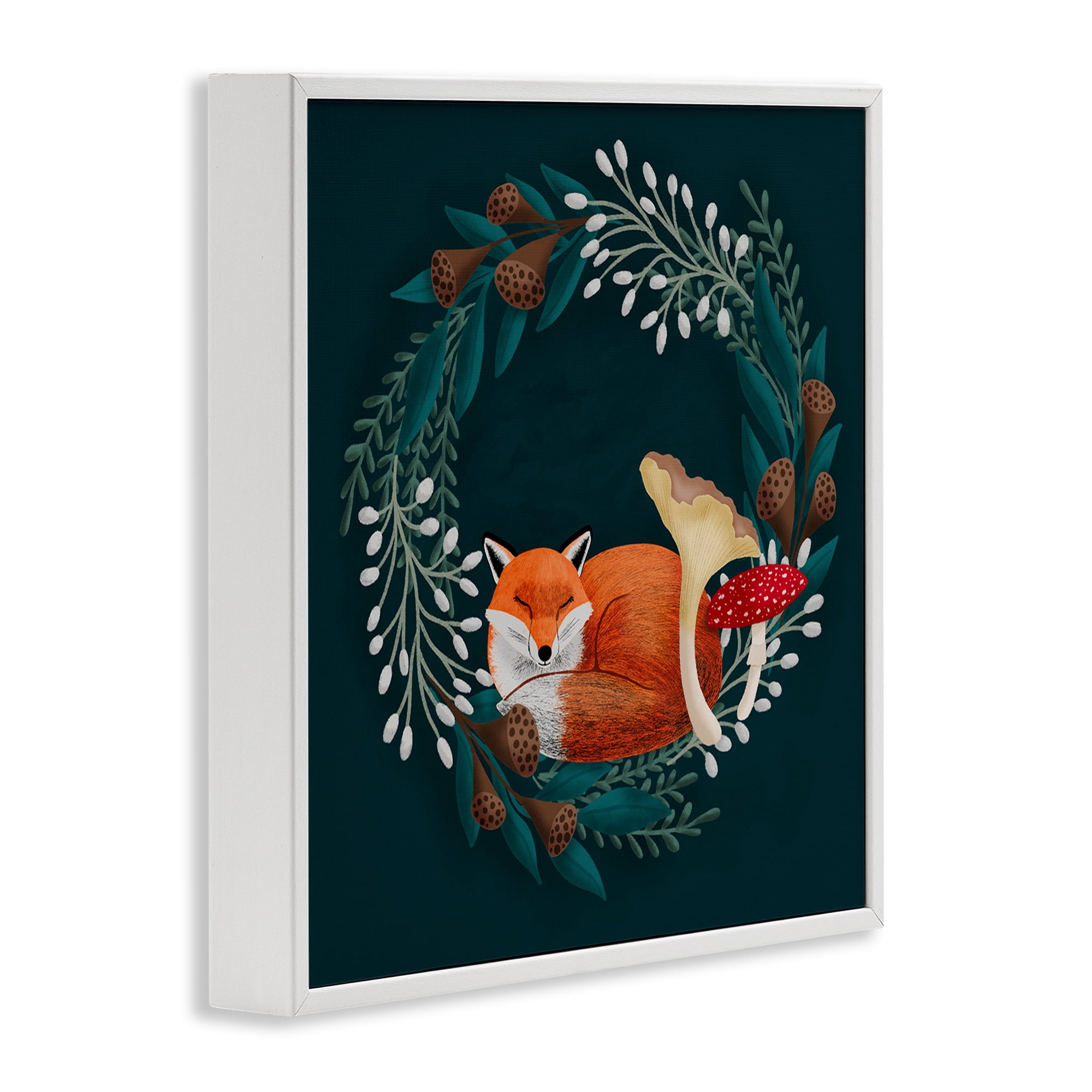 Sleepy Fox in Botanical Wreath White Framed Giclee Art, design by Metka Hiti