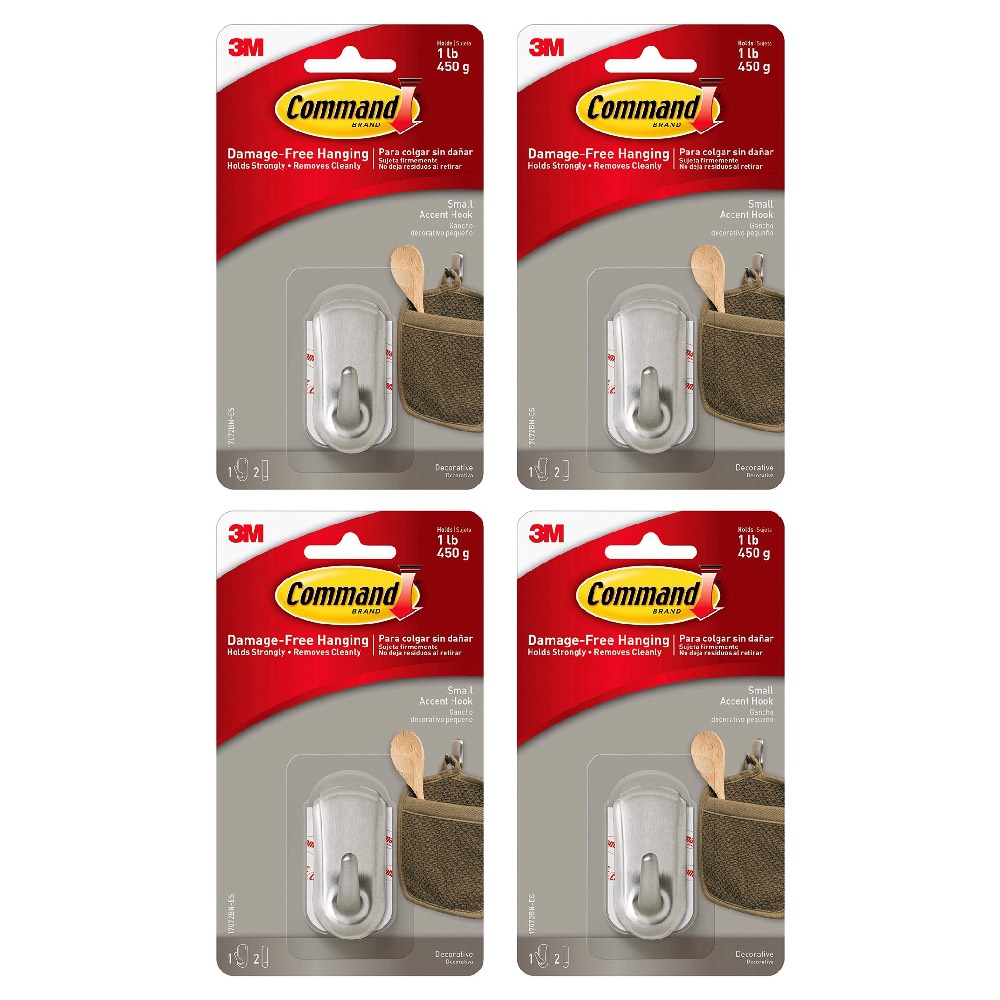 3M Command 17072BN Decorative Hooks Accent Small Holds 1 LB Damage Free