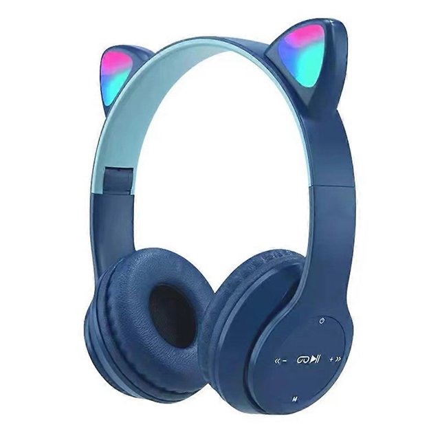 Bluetooth Cat Ear Headphones for Kids Wireless Mode Foldable Headset with Mic, RGB LED Light for Gift School Gaming C