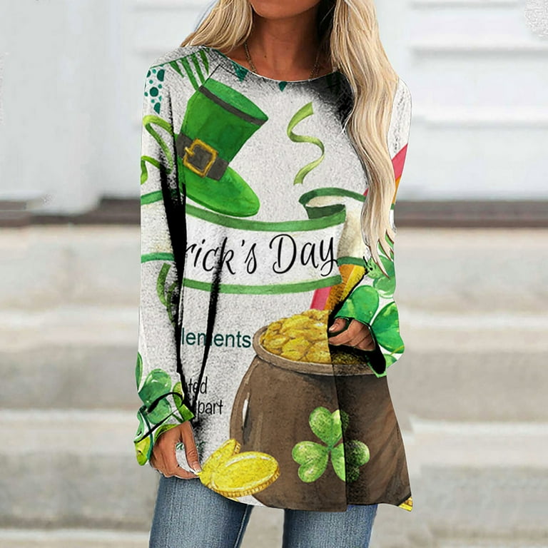 SRSTRAT Women's St. Patrick's Day Irish Green Graphic Printed Sweatshirt Long Sleeve Loose Fit Hoodie Pullover Tops, Size: Large