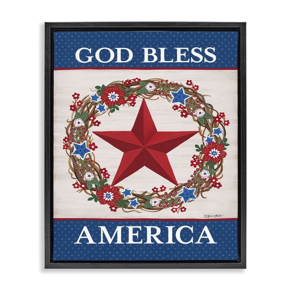 Stupell Industries Traditional God Bless America Wreath Black Floating Frame Canvas Art, 17 x 21, by Annie LaPoint