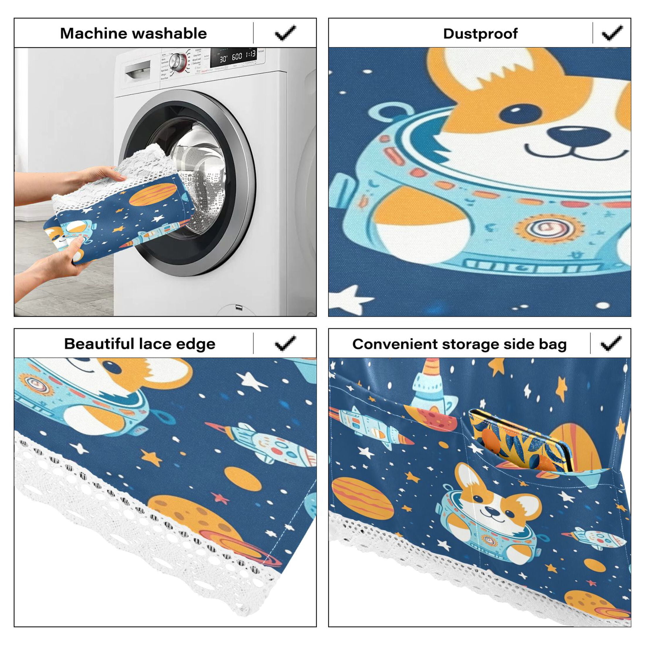 WOBOGO Corgi Rocket Element Pattern Washing Machine Cloth Dryer Refrigerator Top Cover Protective Non-Slip Mat For Kitchen Laundry