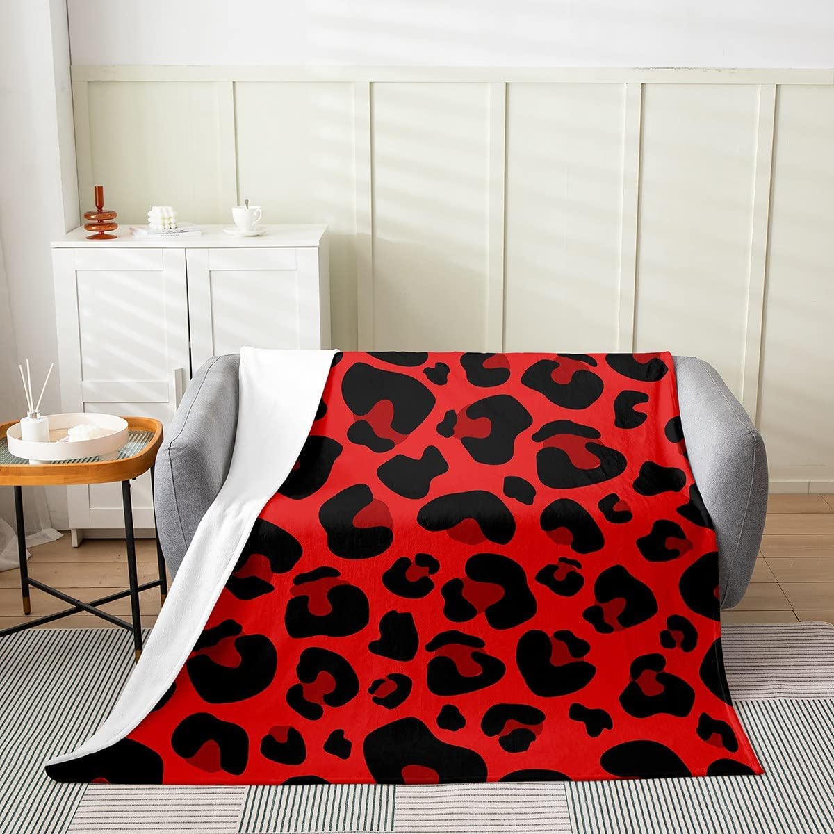 Red Black Leopard Throw Blanket Cartoon Wild Animals Skin Bed Blanket