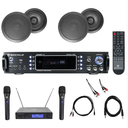 Karaoke Bluetooth Amp/Mixer + (4) 8  Black Ceiling Speakers + Wireless Mics price history on PriceWatchPro