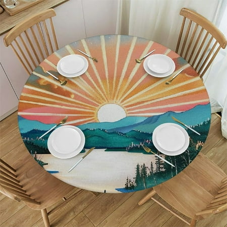 

BCIIG Sunset Lake Trees Round Table Cover Stain Resistant Washable Indoor Outdoor Tablecloth Kitchen Dining Wedding Parties Full Width Single-Sided Printing 100% Polyester Fiber 46-50