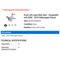 thumbnail image 2 of Front Left Lower Ball Joint - Compatible with 2006 - 2010 Volkswagen Passat 2007 2008 2009, 2 of 2