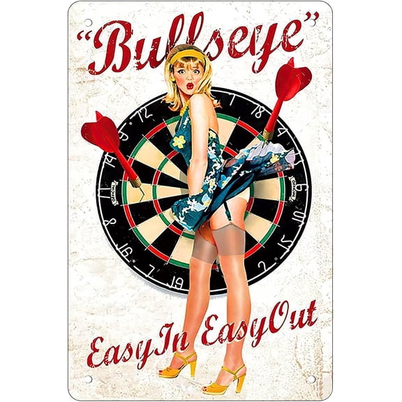 Darts Pin Up Girl Retro Funny Metal Sheet Signs, Wall Decoration, Size:8 x 12, Multicolor