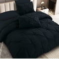 thumbnail image 3 of Marina Decoration Ultra Soft Luxury Fluffy Goose Down Alternative Solid Geometric Pintuck Tufted Bedding Set Pinch Pleated Comforter Set with Ruffled Shams, Black Color, 3 of 9