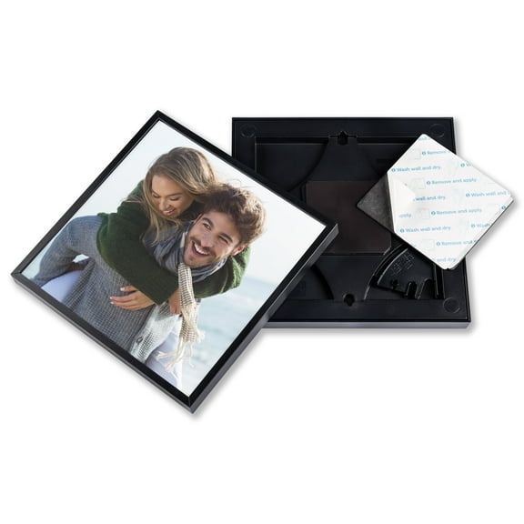 TilePix Classic 8x8 Blank Magnetic Photo Tile Frames 2-Pack – Black, No-Nail Wall Mount, Customizable Gallery Wall Frames (Photos Not Included)