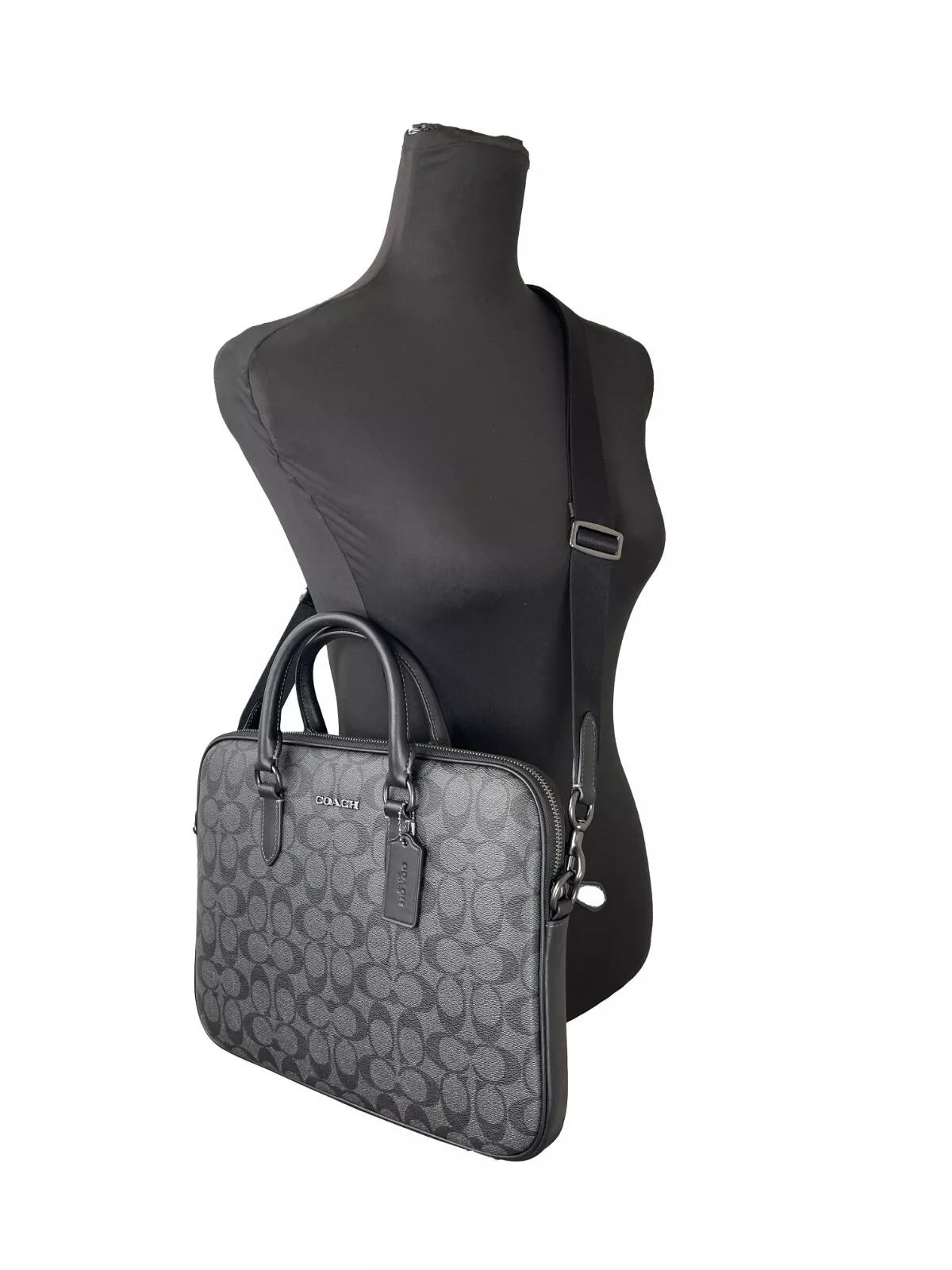 Coach (CJ630) Liam Signature Compact Brief Case Laptop Bag Black