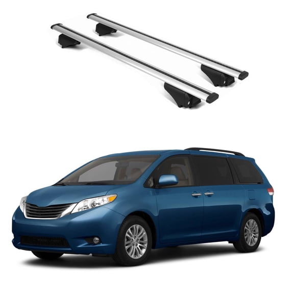 ERKUL Roof Rack Cross Bars for Toyota Sienna 2011-2020 | Aluminum Crossbars with Anti Theft Lock for Rooftop | Compatible with Raised Rails - Silver