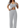 thumbnail image 2 of Chuancc Two Piece Fall Set Vacation Dresses Women Pants And Blouse 2pcs Pants Sets Women 2 Piece Outfits Womens Pajama Sets Comfy Sets Long Sleeve Pajamas Gray 3XL, 2 of 6
