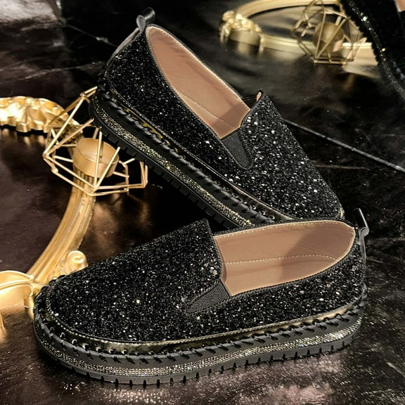 XIMIN Women's Platform Walking Shoes Fashion Rhinestone Slip On Sneakers Bling Sequin Sneakers Casual Comfort Cute Bowknot Glitter Loafers