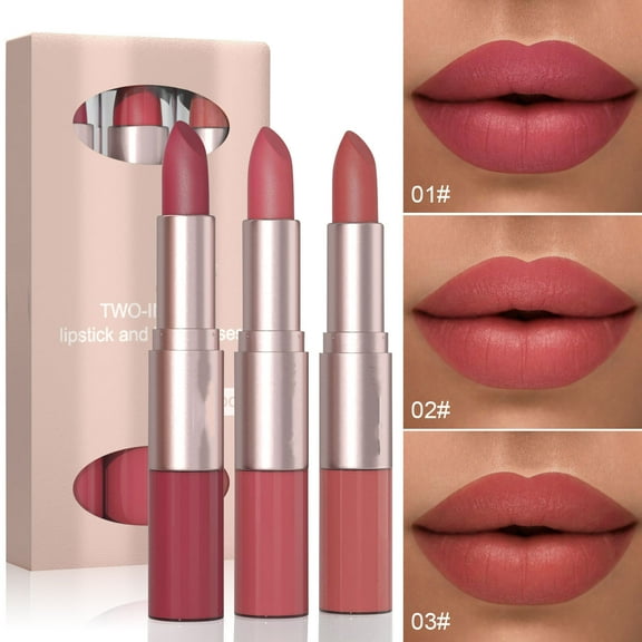 3Pcs Matte Lipstick Makeup Set, Moisturizing & Non-Sticky Lip Gloss & Lipstick Set, Matte Tint Cream Lipsticks, Hydrating Lip Stain, Buildable Nourishing Moisturizing for Women to Every Day Makeup