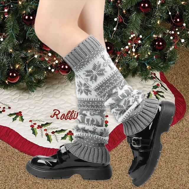 Naittoop Thickened Christmas Socks With Snowflake Deer Patterns Winter Warm Ankle Cuffs Cozy Knitted Leg Warmers Stacking Socks And Woolen Sock Covers For Fall Winter