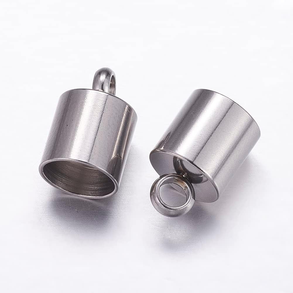100Pcs 304 Stainless Steel Column Cord Ends End Caps 7mm Inner Diameter Smooth End Caps Terminators Cord Finding for Jewelry Making Stainless Steel Color