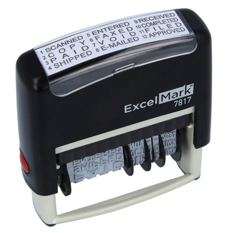 ExcelMark 12 Phrase Self-Inking Date Stamp - Paid, Scanned