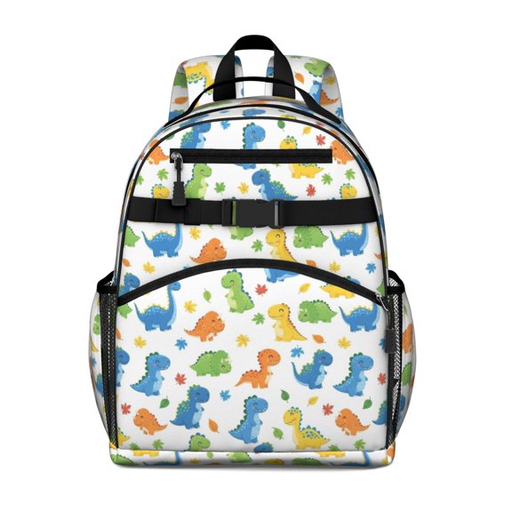 Colorful Dinosaur and Leaf Pattern Cute School Backpack Bag for School with Padded Back and Adjustable Shoulder Straps 15.25"x11.5"x5.25"