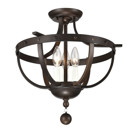 - Bopelo Faux Wood Grain Metal 3-Light Semi-Flush Ceiling Lamp