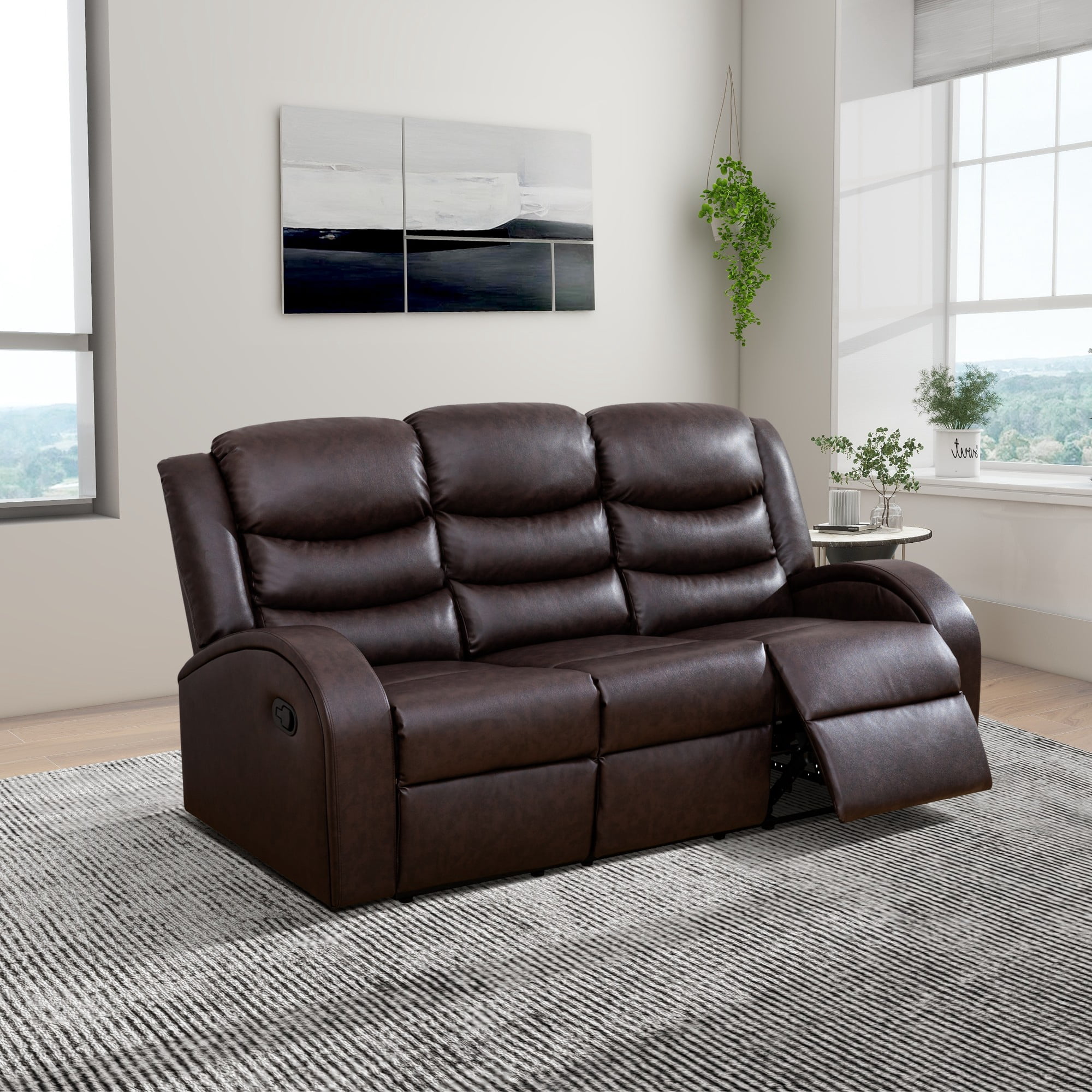 Gewnee Brown 3-Seater Reclining Sofa - Air Leather & High-Elastic Sponge, Perfect for Living Rooms