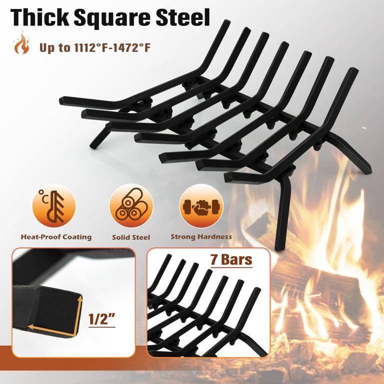 Tangkula 18-Inch Fireplace Log Grate Heavy Duty Solid Steel Fireplace Log  Holder with 7 1/2 Steel Bars Indoor Outdoor Grill Fireplace Log Grate Black