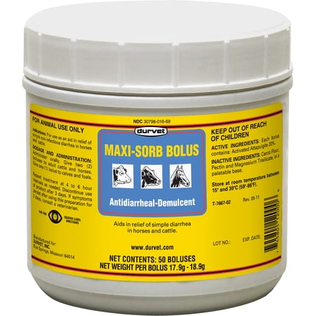 Durvet Inc D-Maxi Sorb Bolus Cattle- Yellow 50 Pack