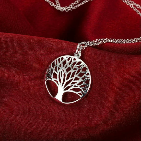 EOEMY Hot!Wholesale 925Sterling Solid Silver Tree Of Life Pendant Necklace Jewelry-Default