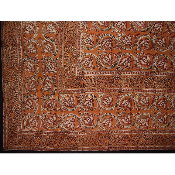 Dabu Block Print Indian Tapestry Cotton Spread 108" x 88" Full-Queen Brown