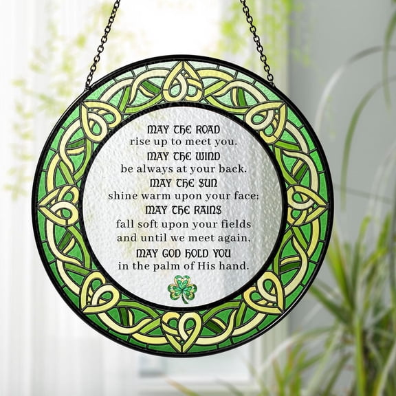 Irish Blessing Claddagh Glass Suncatcher, St. Patrick's Day Window Art, Spiritual, 3.5 in