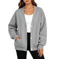 thumbnail image 4 of JJHGVB Women's V-neck Button Down Sweatshirt Comfort Soft No Hood Open Front Sweatshirt Oversized Sweatshirts Tunic Sweatshirt Button Up with Snap Button Long Sleeve Fall Sweaters for Women Gray L, 4 of 8