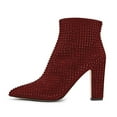 thumbnail image 2 of XYD Women Fashion Rhinestone Ankle Booties Sturdy Block Heel Side Zipper Pointed Toe Short Boots Party Shoes Size 8 Red, 2 of 4