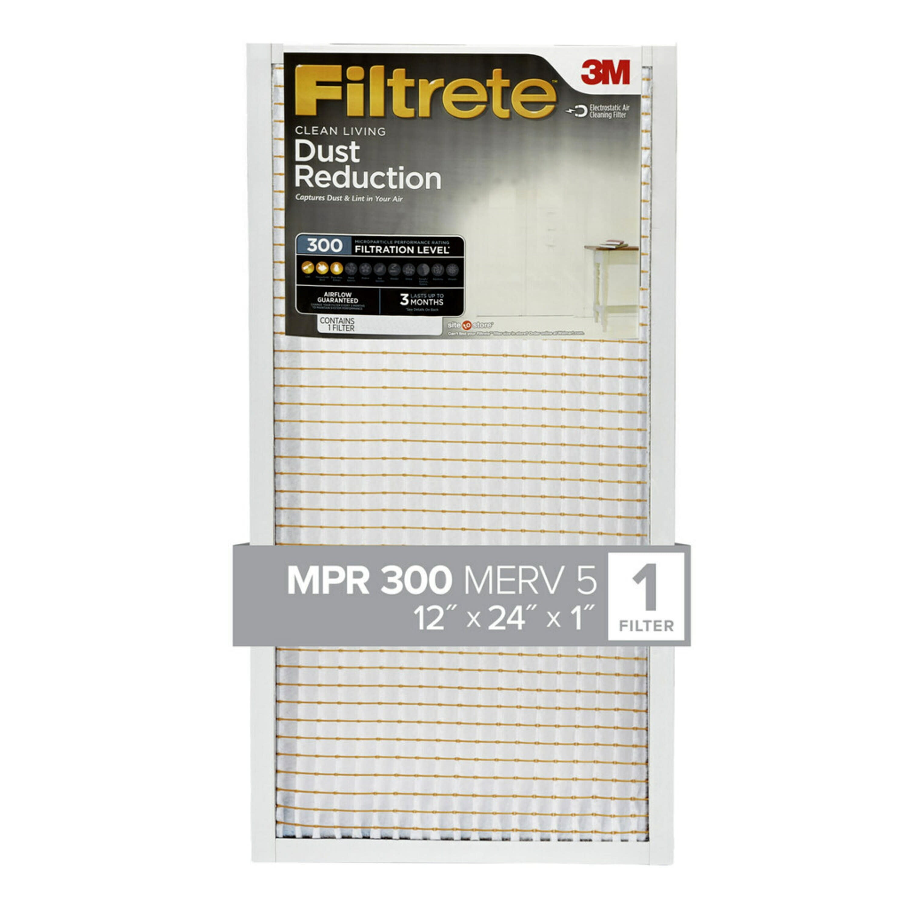 Clean 24 x 24 x 1 Filtrete 24x24x1 MPR 300 AC Furnace Air Filter White 