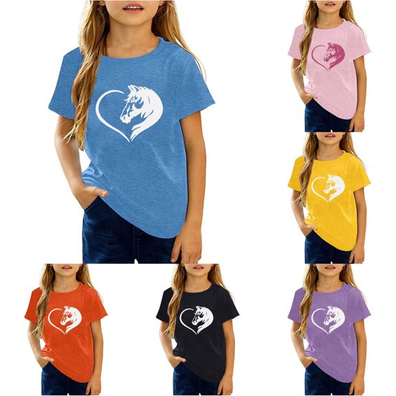 WhouRiu Girls Fashion Graphic Tees Kids Short Sleeve Crew Neck Tshirt Comfortable Cute Casual Summer T Shirts,3-4 Years