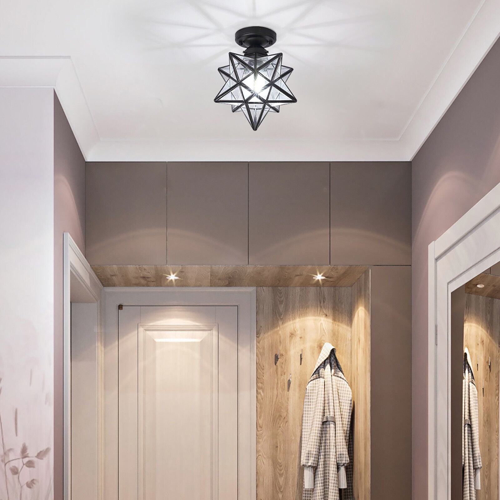 Moravian Star Ceiling Light Glass Shade Corridors Porch