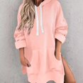 thumbnail image 2 of Sweatshirts for Women Trendy Clearance Fall Winter Loose Fit Hooded Long Sleeve Batwing Cold Shoulder with Pocket Solid Color Leisure Cotton Hoodies Hoodie(Pink,L), 2 of 5