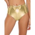 thumbnail image 3 of vastwit Women's Metallic Booty Shorts Hot Pants High Waist Bow Back Ruched Bikini Briefs Underpants Light Gold M, 3 of 6