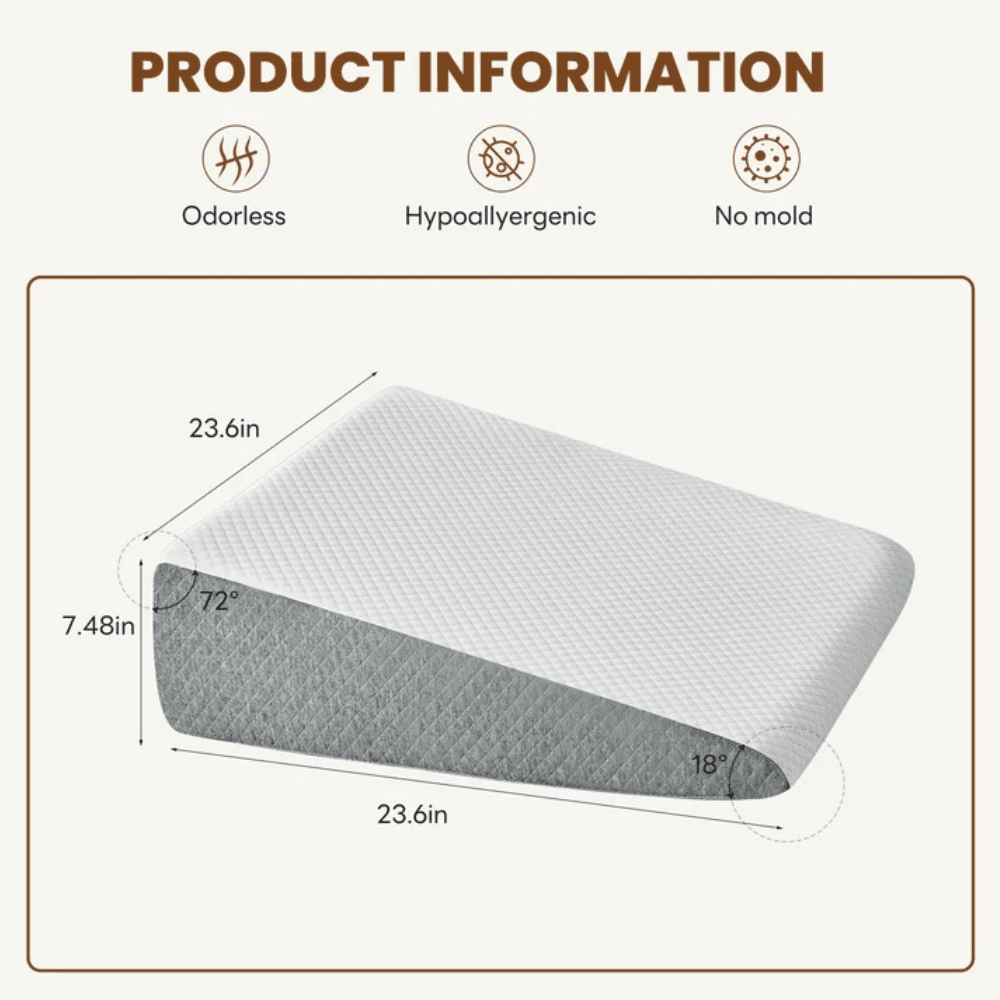 JOINSUN Wedge Pillow, Memory Foam Bed Wedge for Acid Reflux & Recovery, Removable Washable Cover, White Gray, 23.6×23.6×7.5in