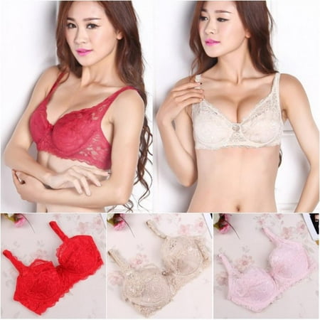 

Sacredtree 3 PCS/Set Women’s Push Up Lace Bra Comfort Padded Underwire Bra Lift Up Add One Cup（Red，Beige，Pink）